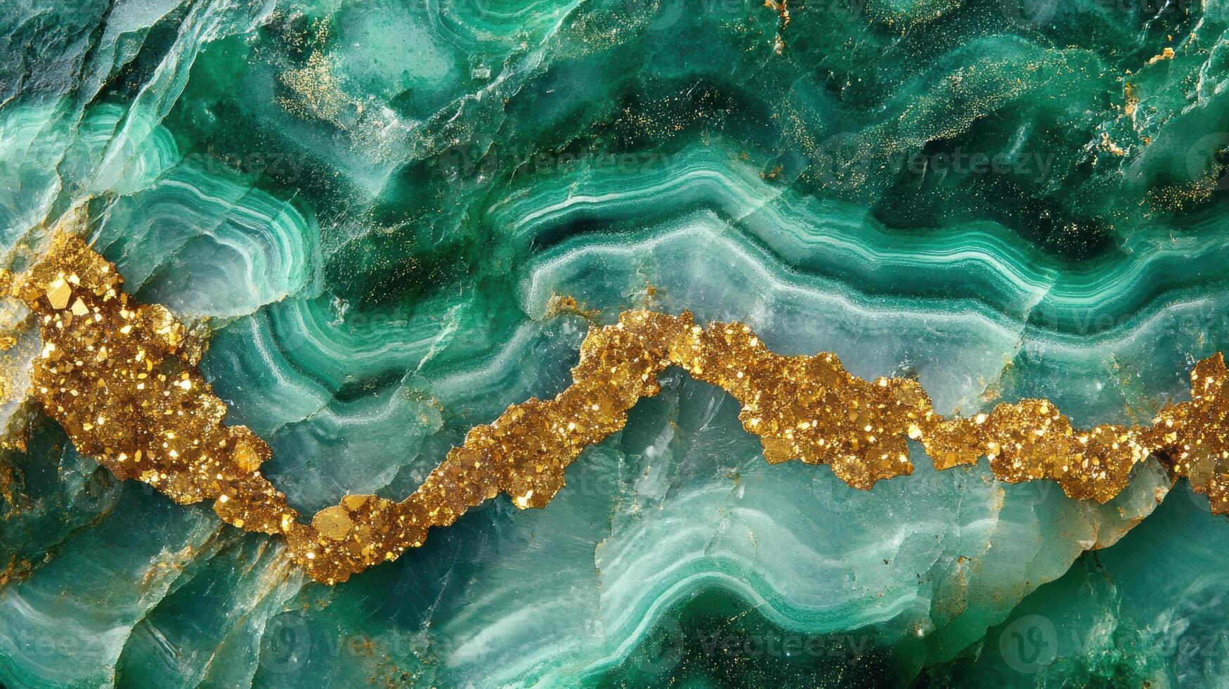 Polished fuchsite stone with striking green and gold coloration, highlighting its complex patterns. photo