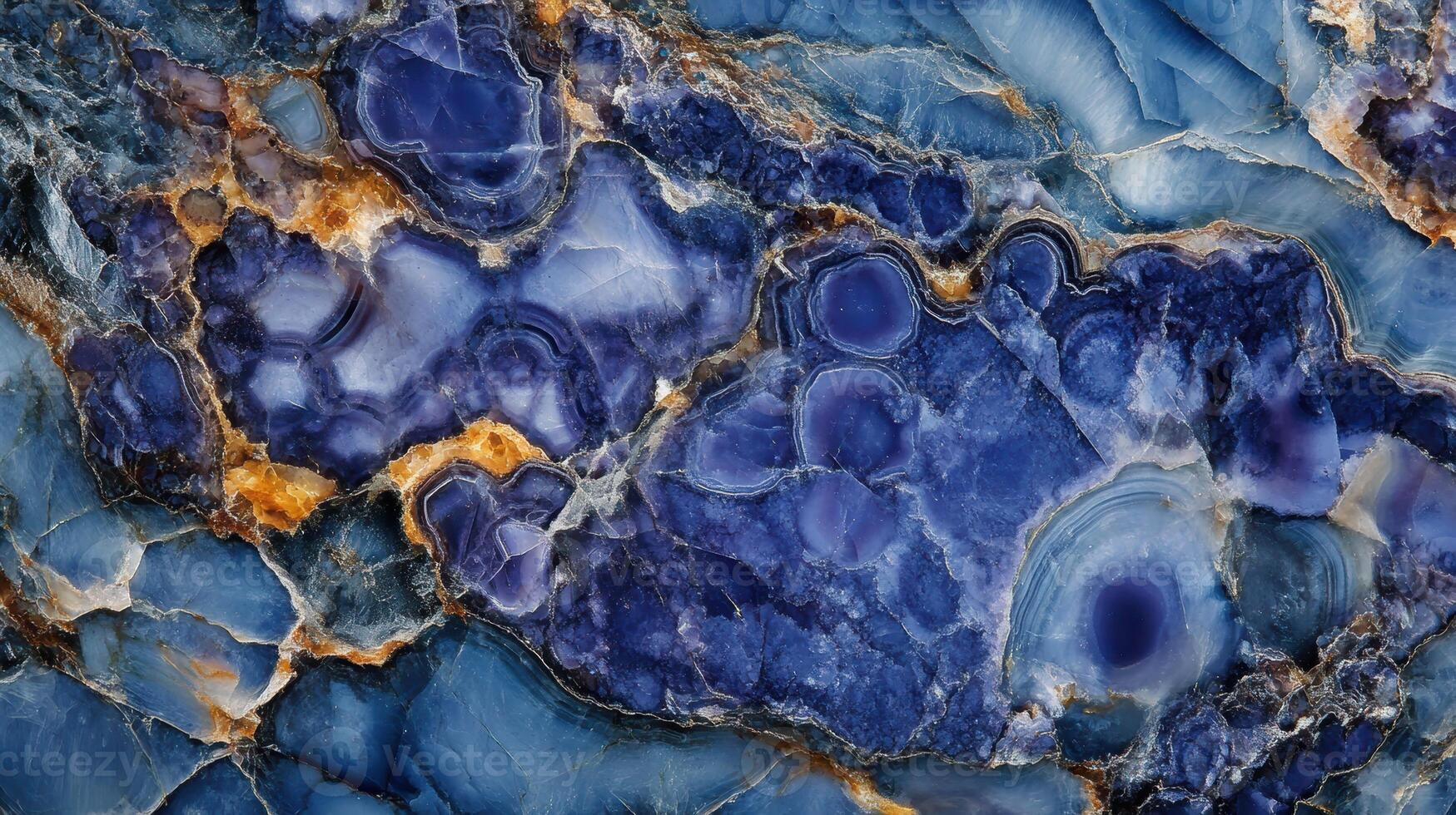 Polished dumortierite displaying vibrant blue striations photo