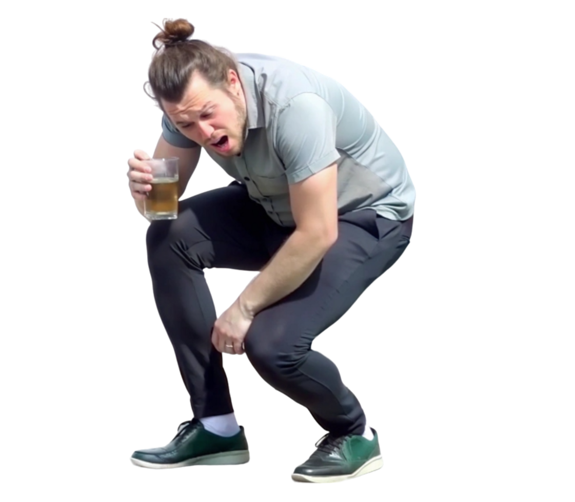 Man holding a beer glass and making a surprised expression png