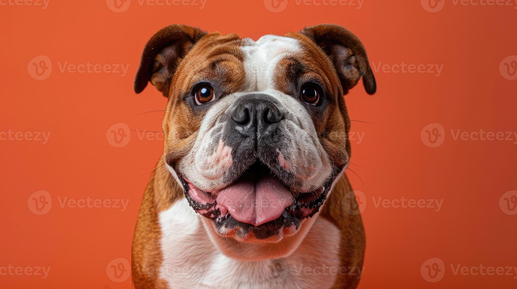 Close-up Portrait of a Smiling Bulldog with Pink Tongue photo