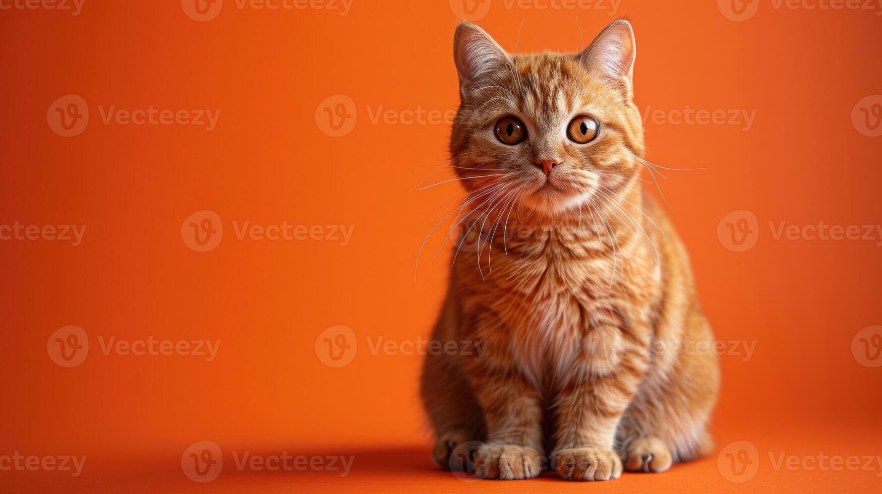 Orange Tabby Cat Sitting on Orange Background photo