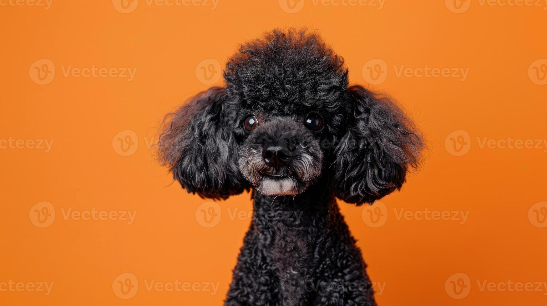 Black Poodle with Curly Fur Looking at Camera photo