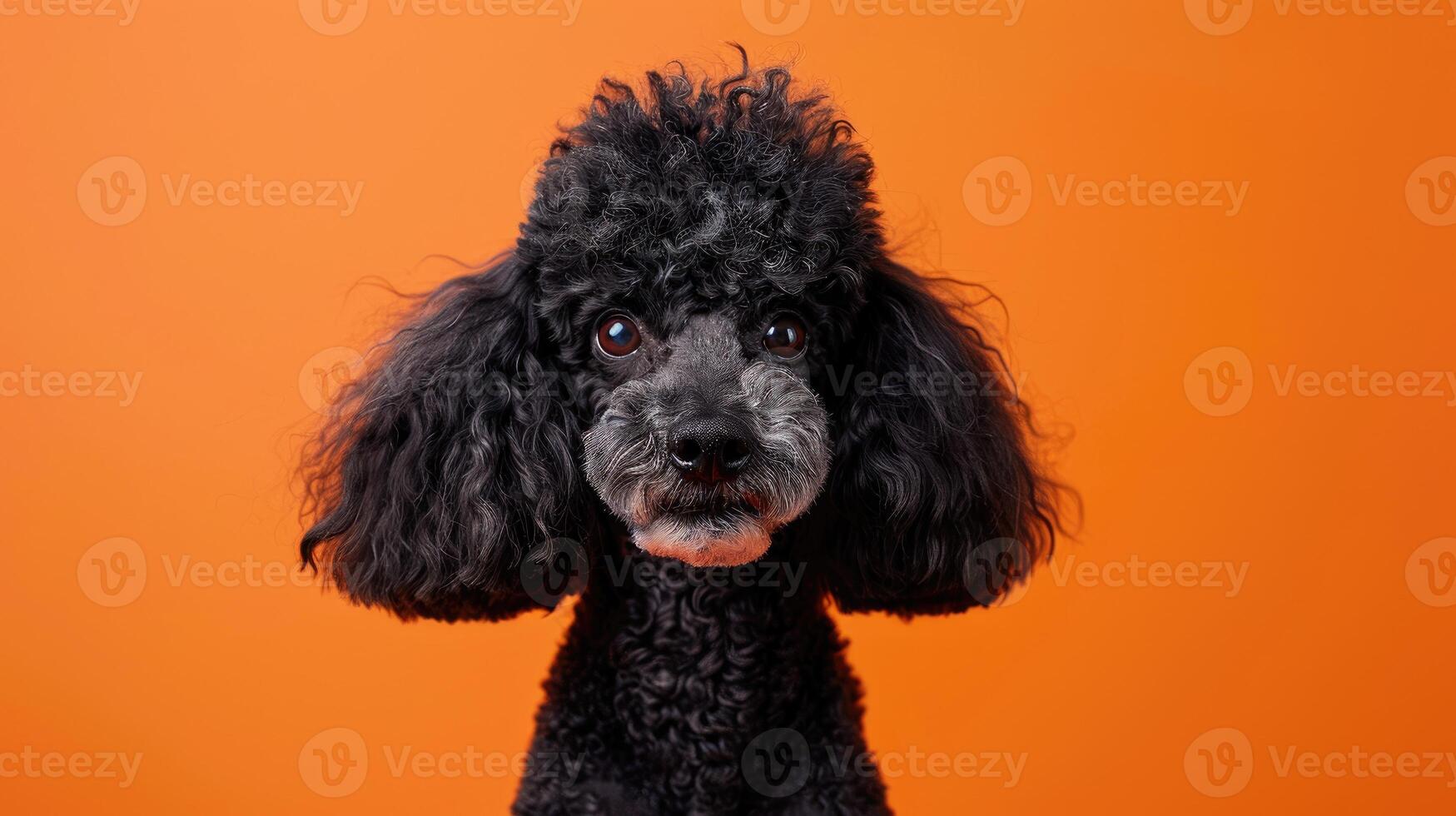 Black Poodle with Curly Fur on Orange Background photo