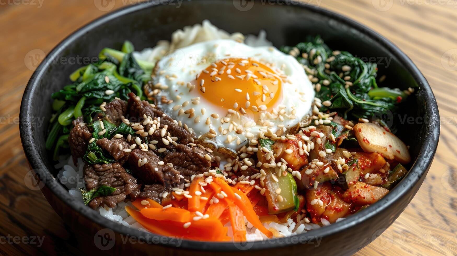Bibimbap with Fried Egg, Beef, and Vegetables photo
