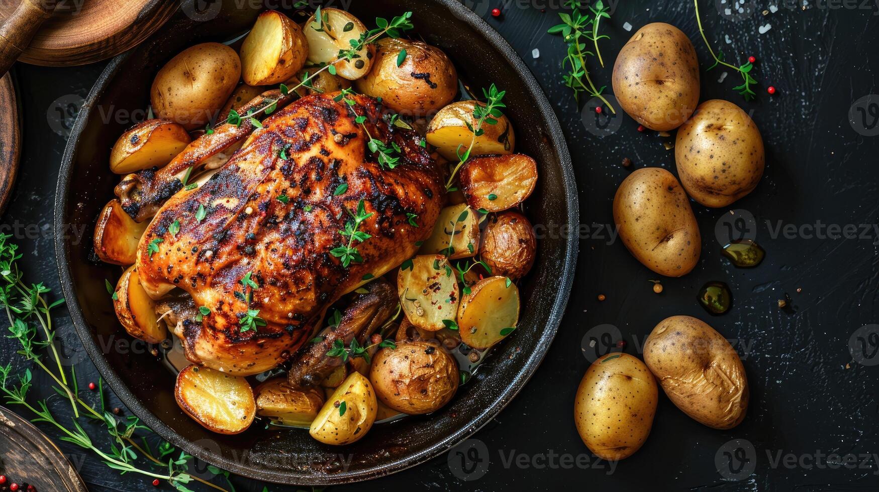 Roasted Chicken and Potatoes with Thyme and Peppercorns photo