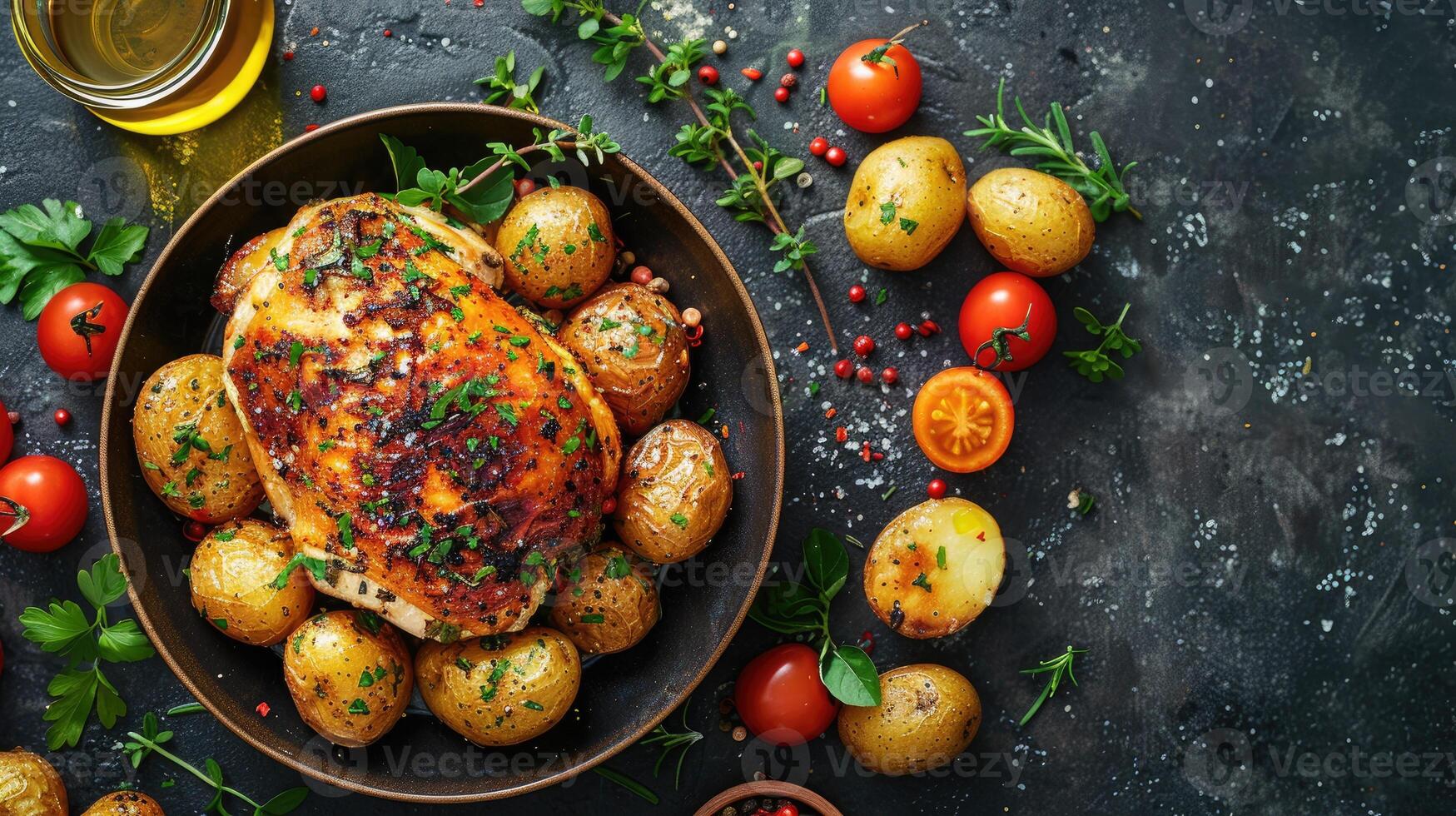 Roasted Chicken Breast with Potatoes, Herbs, and Cherry Tomatoes photo