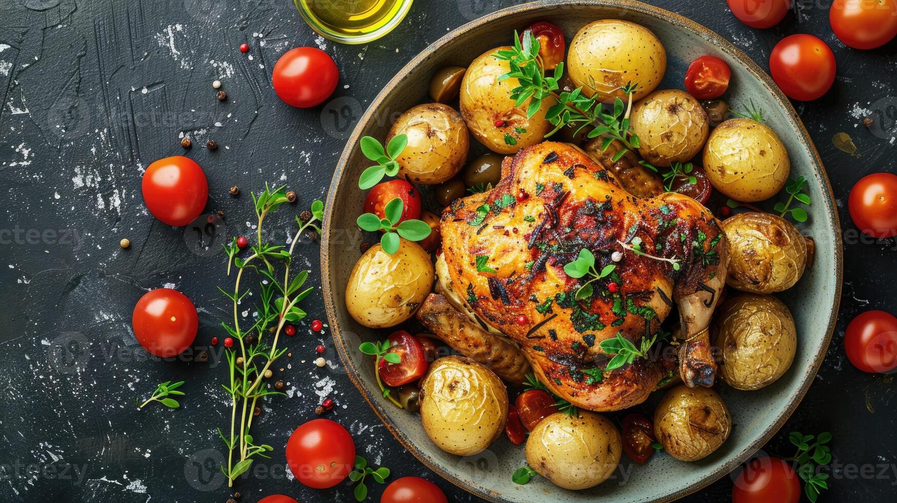 Roasted Chicken with Potatoes and Tomatoes photo