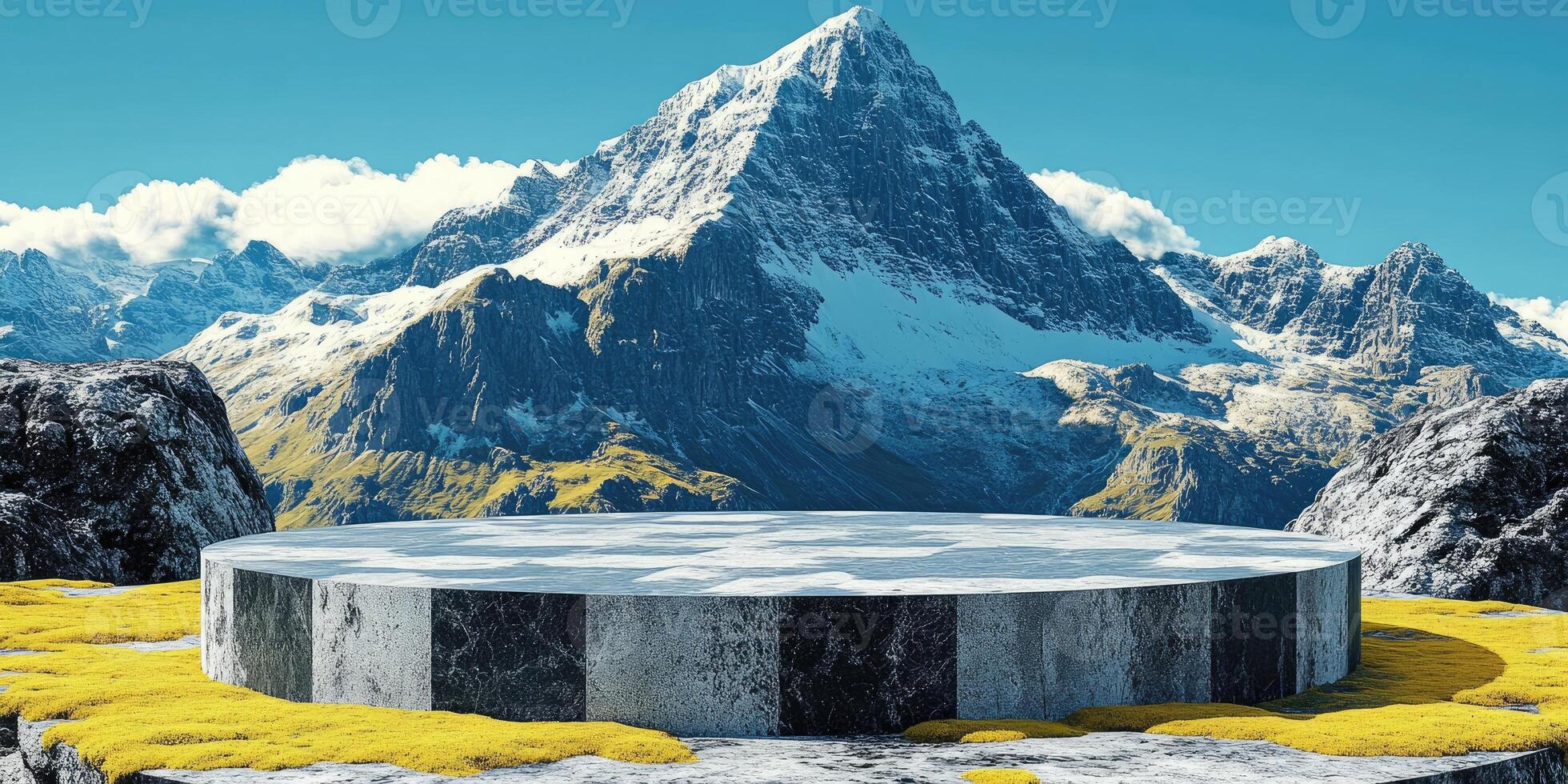 Circular Platform with Mountain Background photo