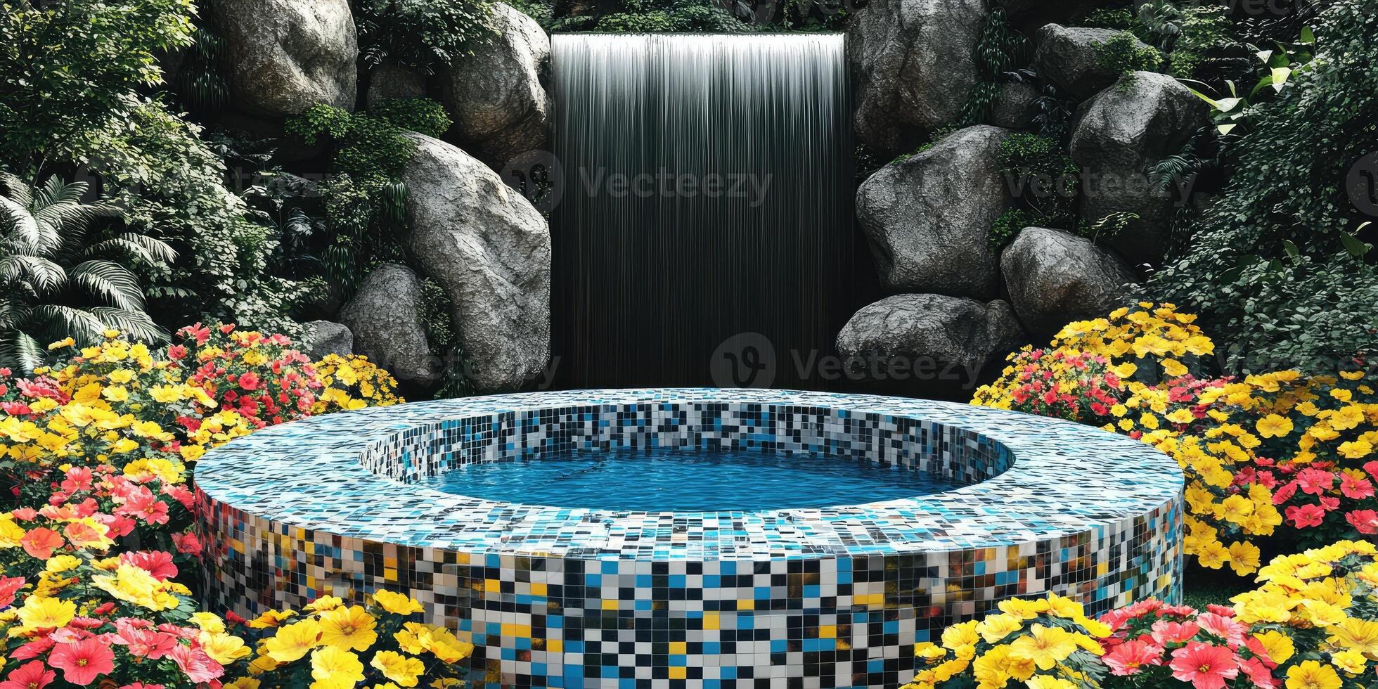 A Small Pool in a Tropical Garden with a Waterfall photo