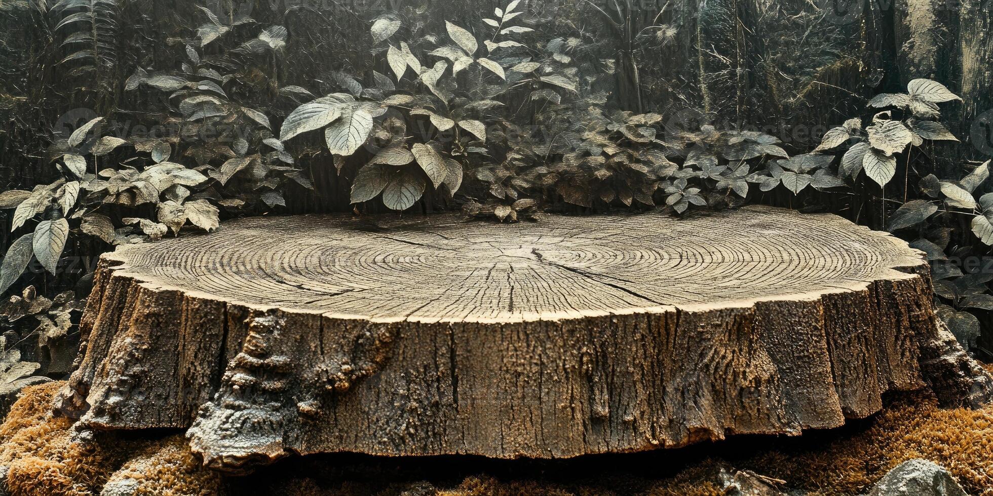 Tree Stump with Rings and Foliage photo