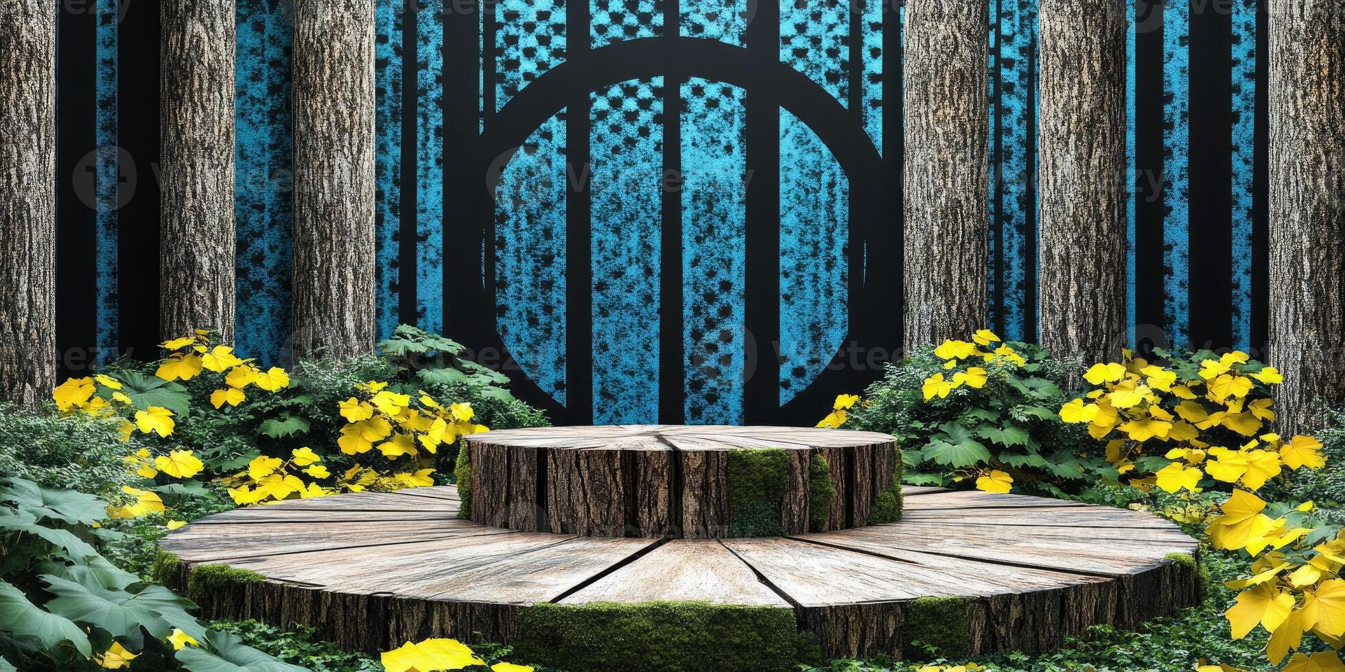 Circular Wooden Platform in a Forest Setting photo
