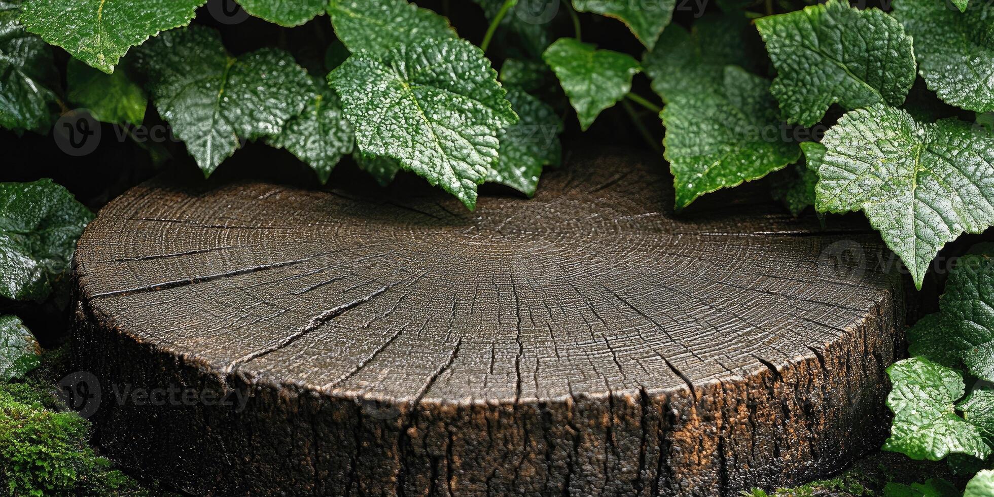 Tree Stump with Lush Green Foliage photo