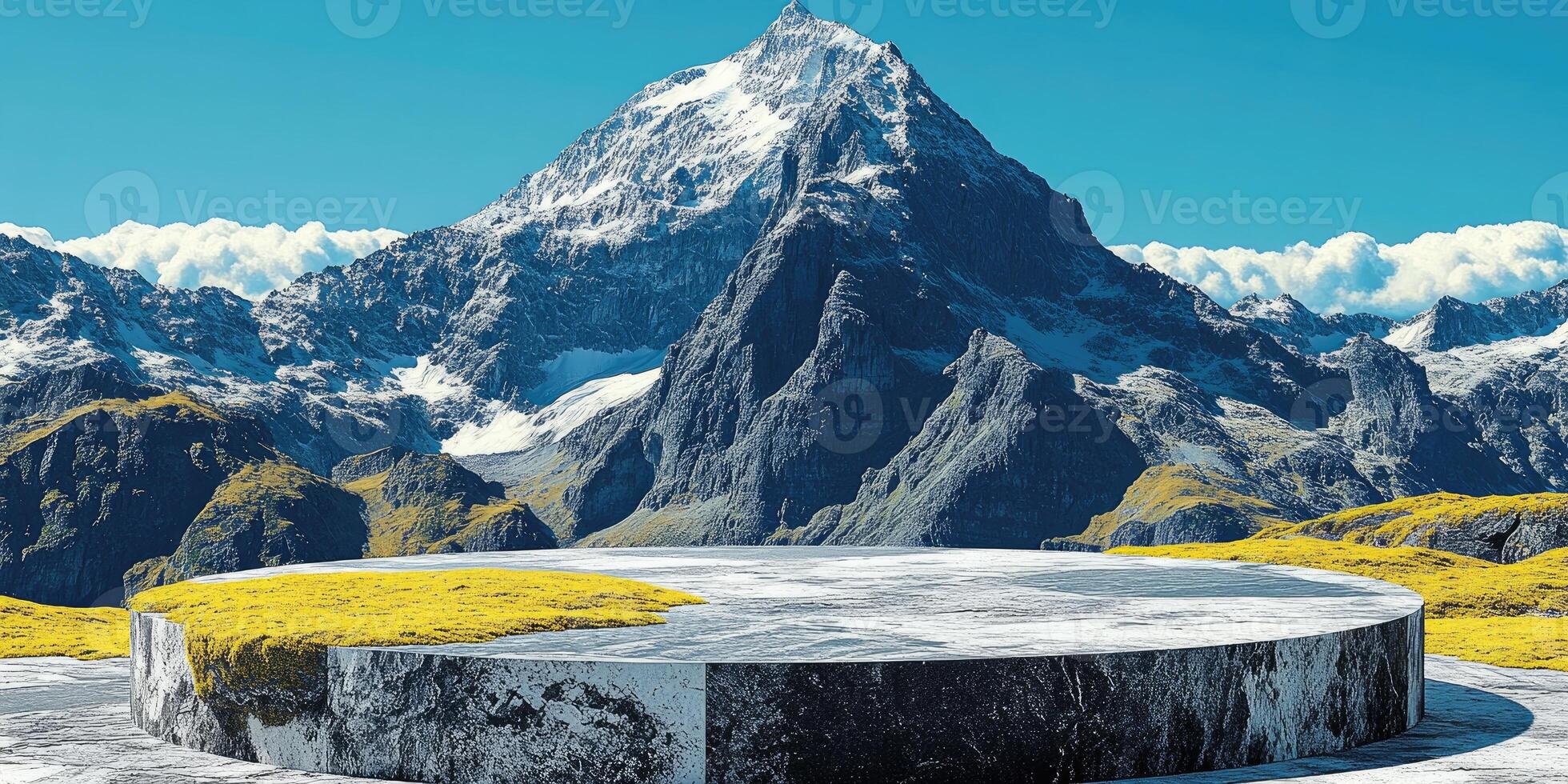 Circular Stone Platform with a Mountainous Background photo