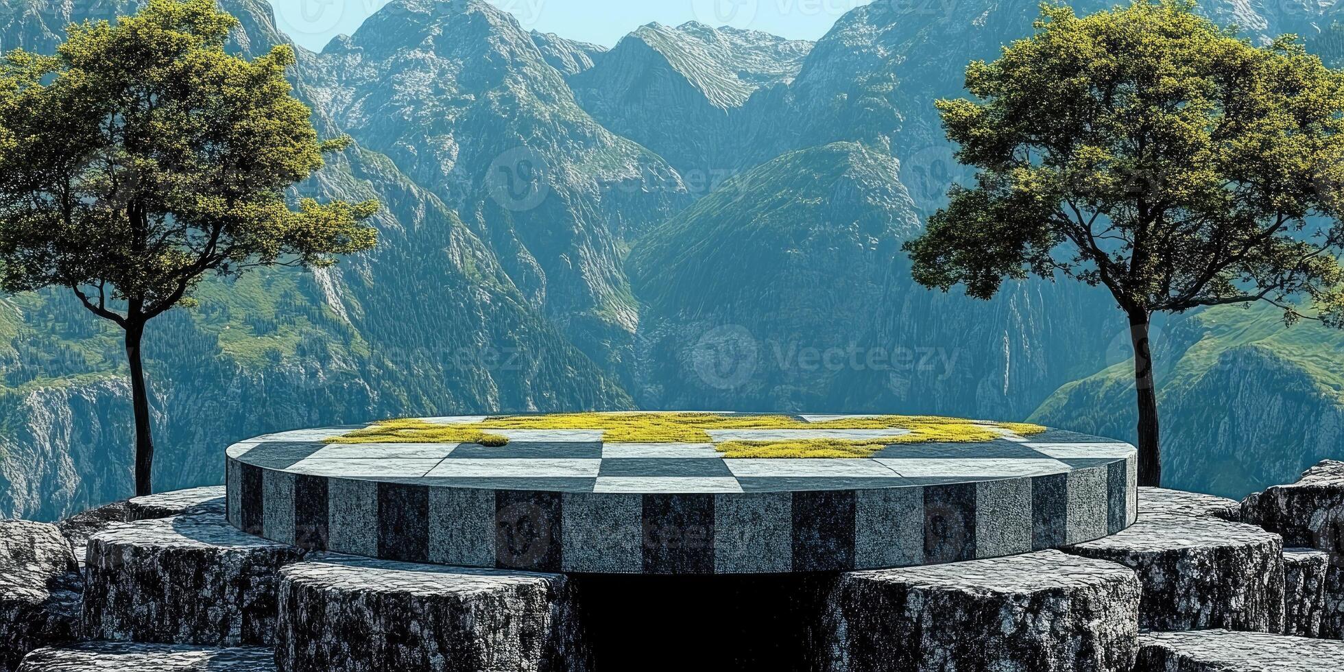 Checkerboard Platform on a Mountain Clifftop photo