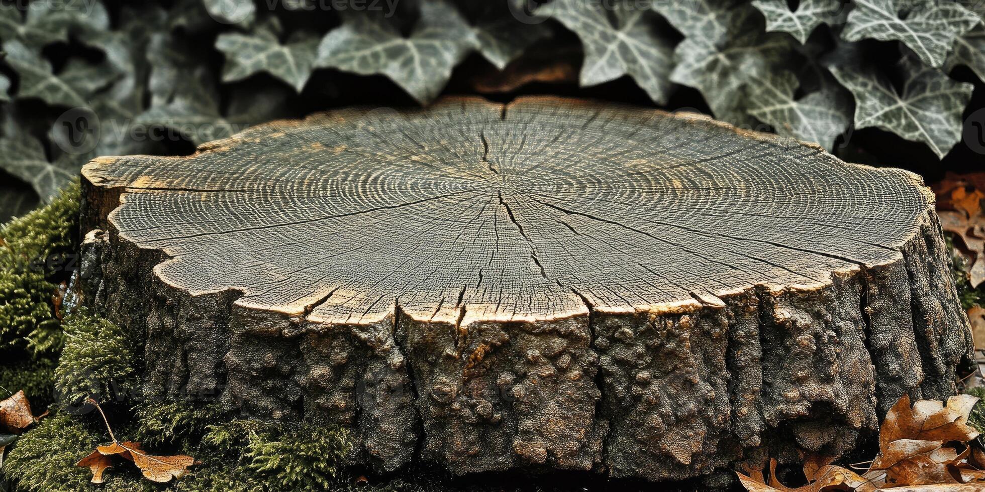 Closeup of Tree Stump with Visible Growth Rings photo