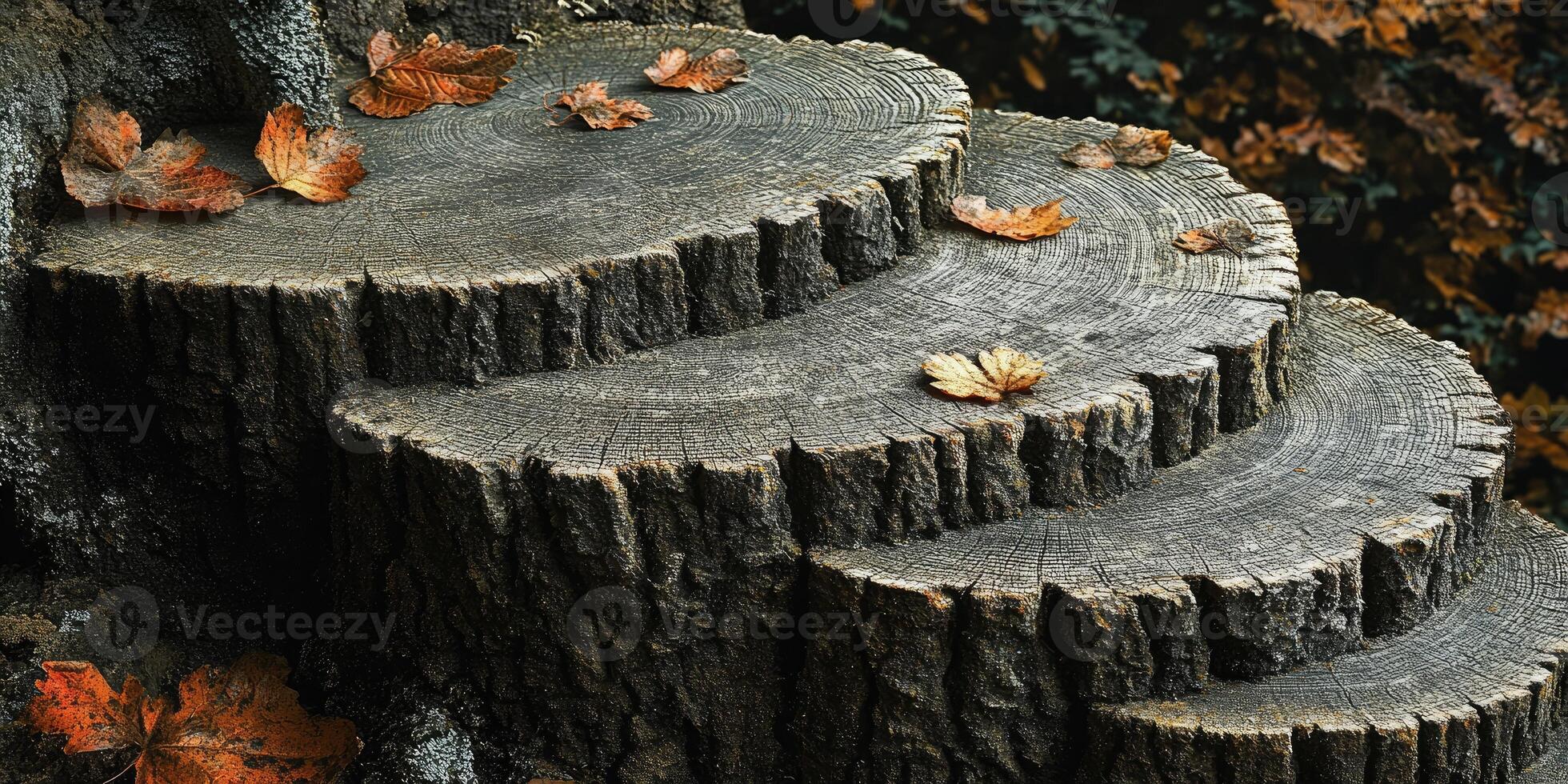 Tree Stump Steps with Autumn Leaves photo
