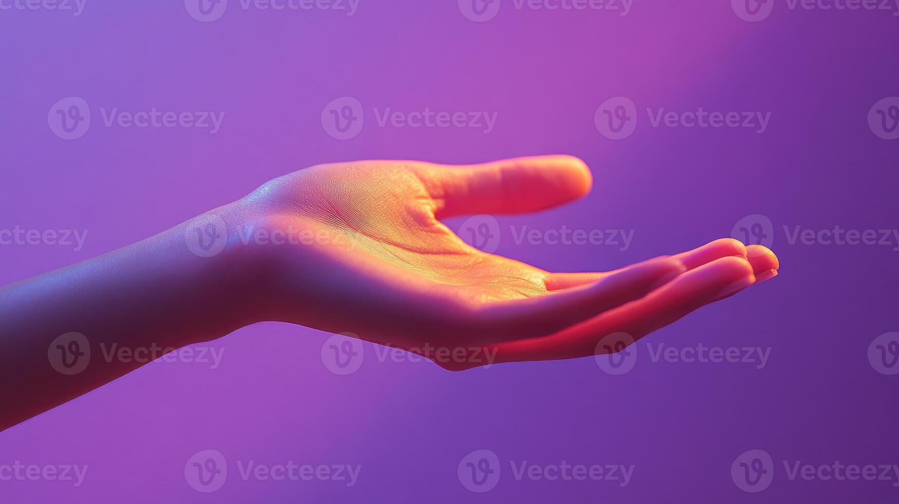 Open Hand with Neon Purple and Orange Lighting photo