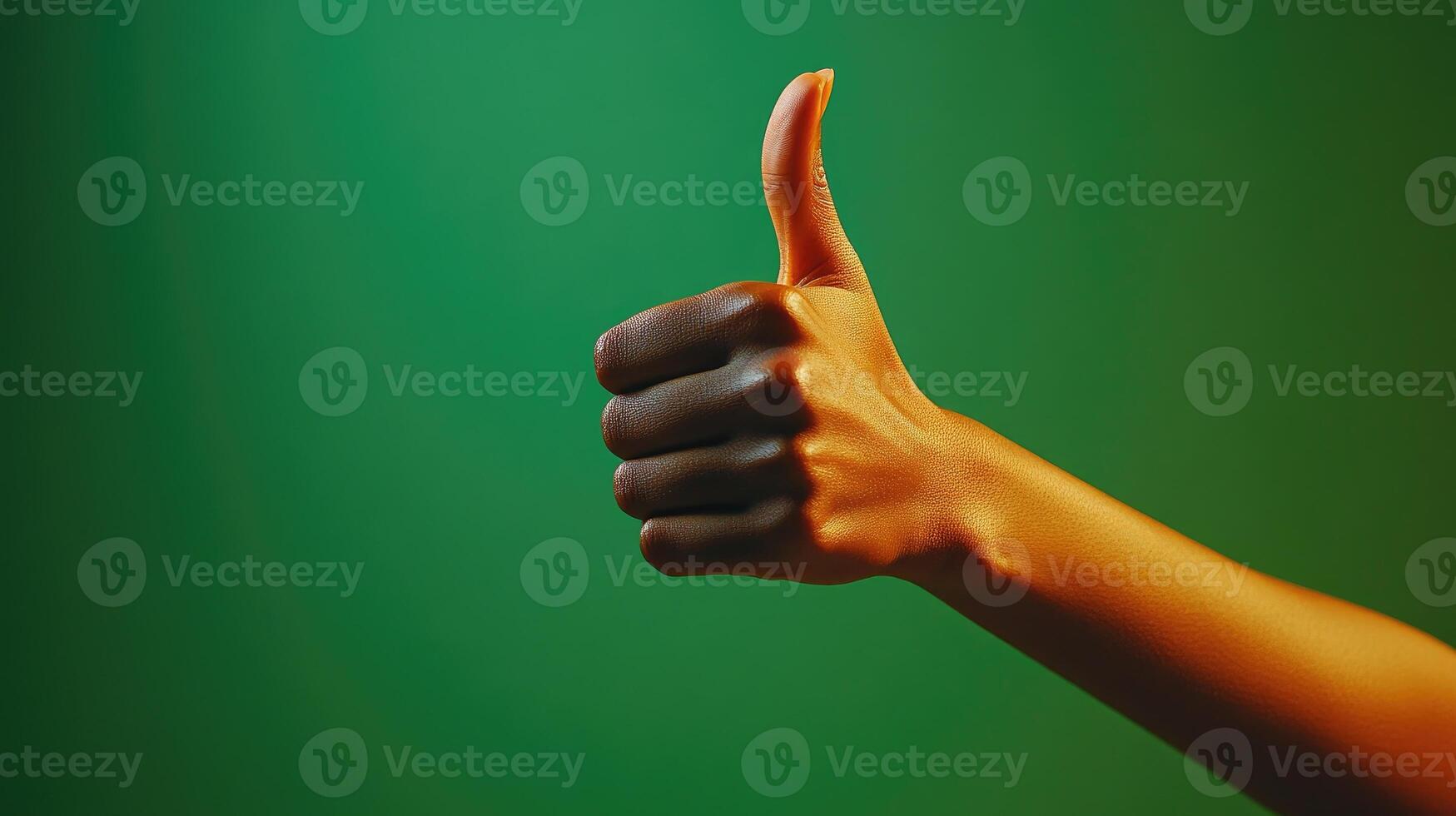 A Golden Hand Giving a Thumbs Up Against a Green Background photo