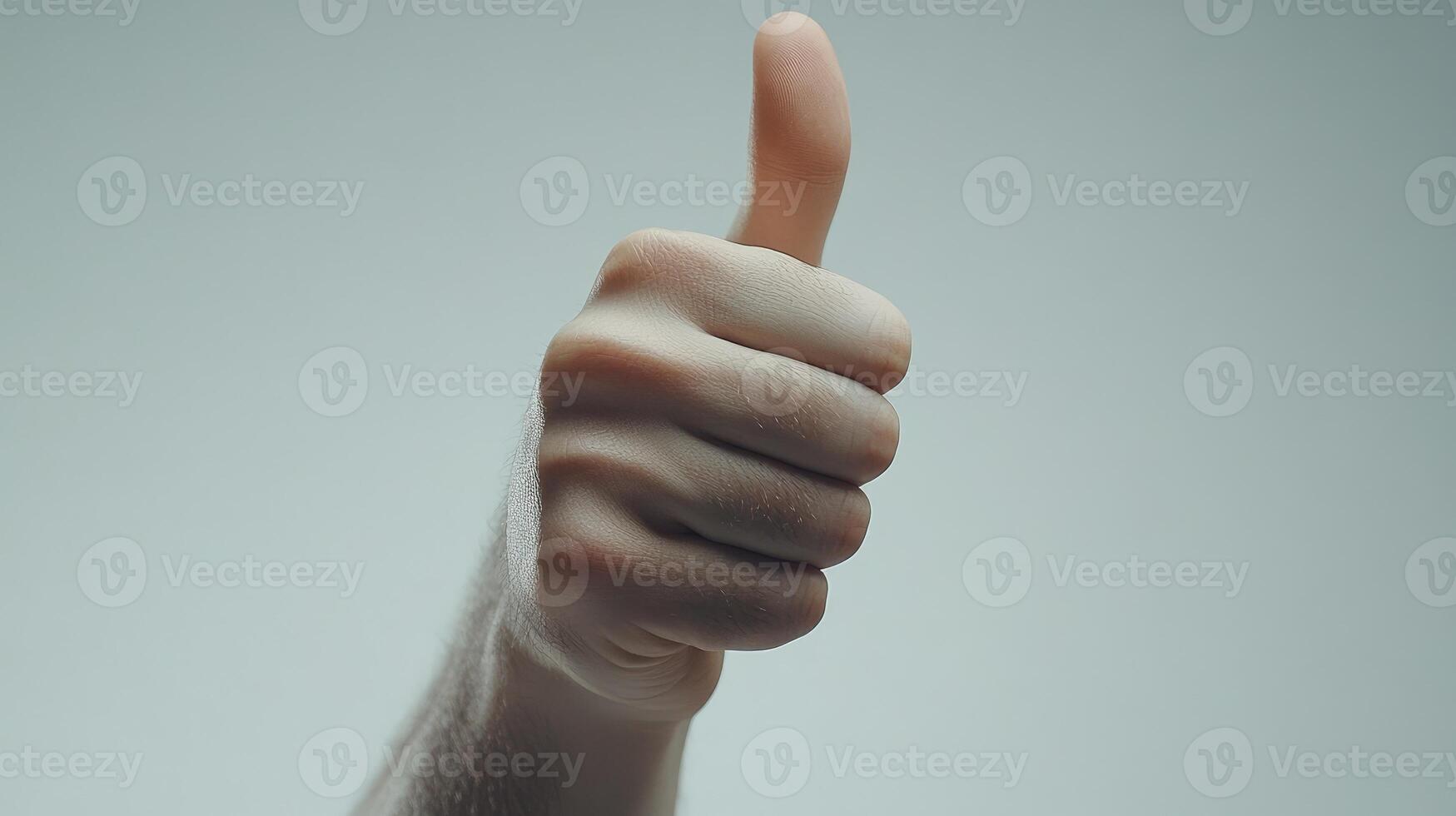 A close-up of a person's hand giving a thumbs up gesture. photo