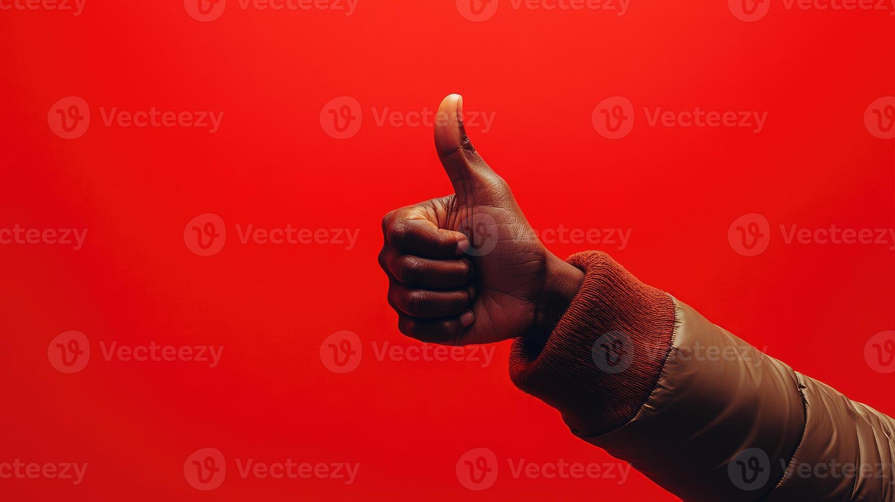 A Person's Hand Giving a Thumbs Up in Front of a Red Background photo