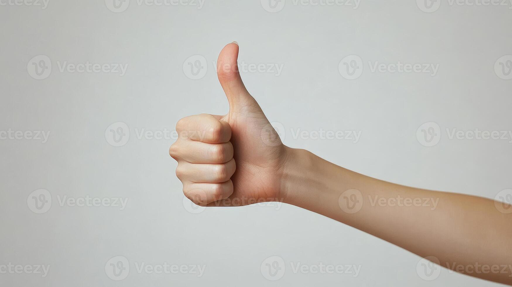 A hand with a thumb extended upward in a thumbs-up gesture. photo