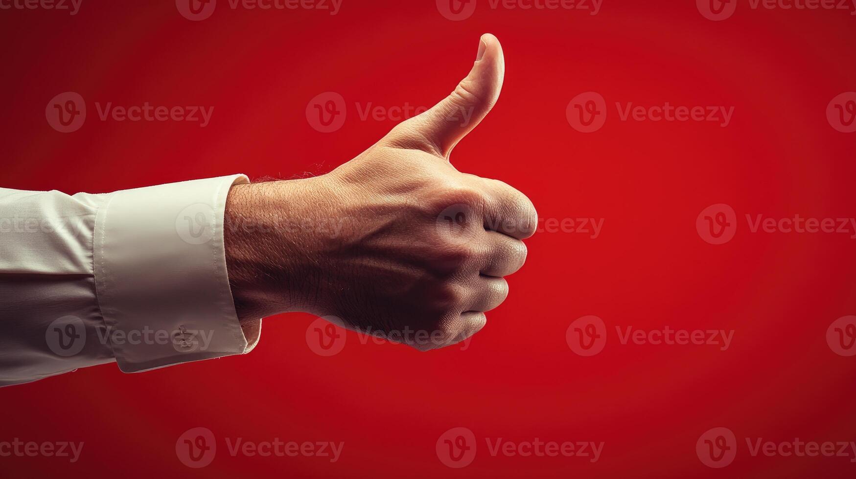 A Close-Up of a Hand Giving a Thumbs Up Gesture Against a Red Background photo