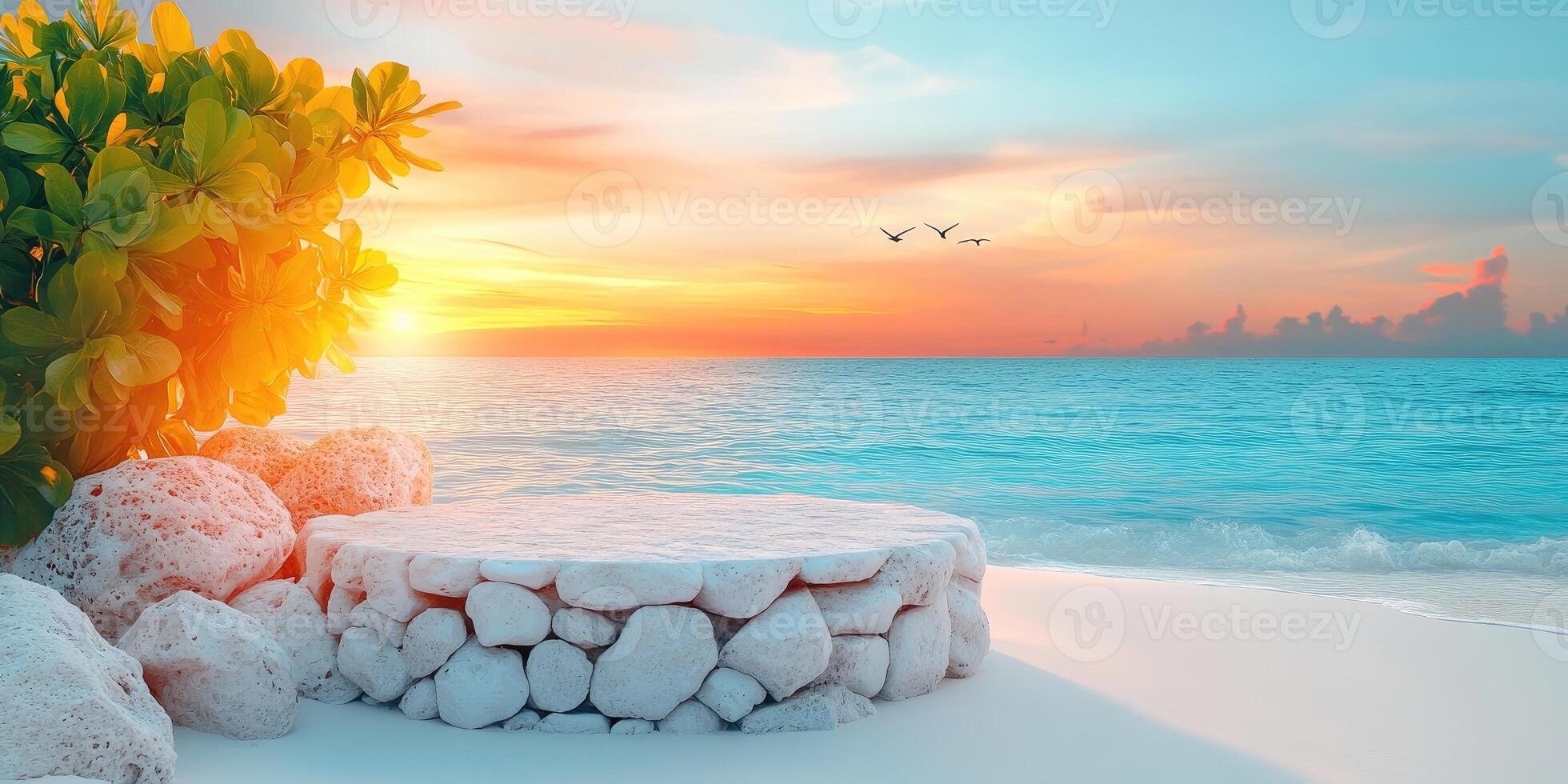 Stone Platform on a Tropical Beach at Sunset photo
