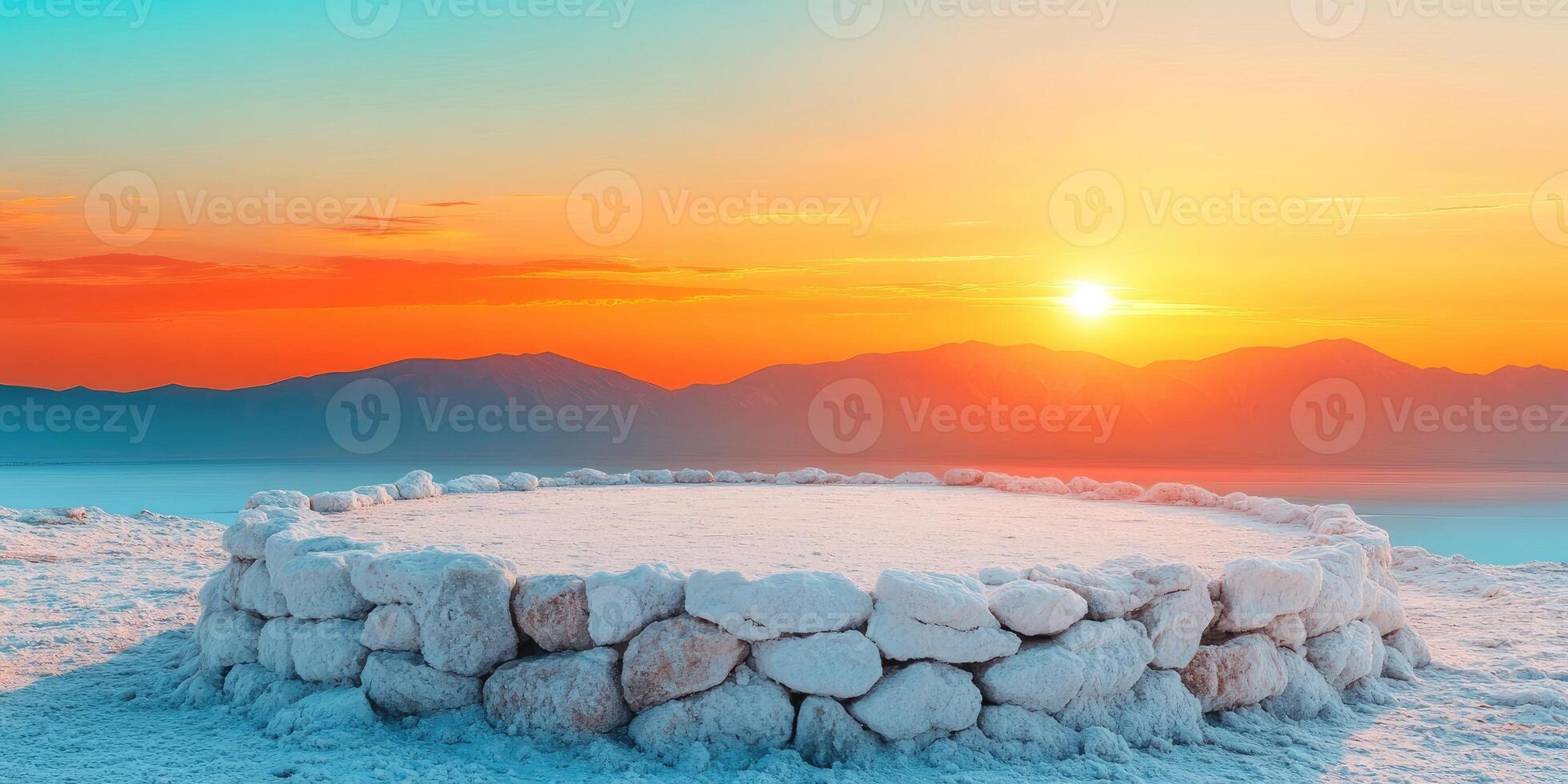 Stone Wall on a Salt Flat at Sunset photo
