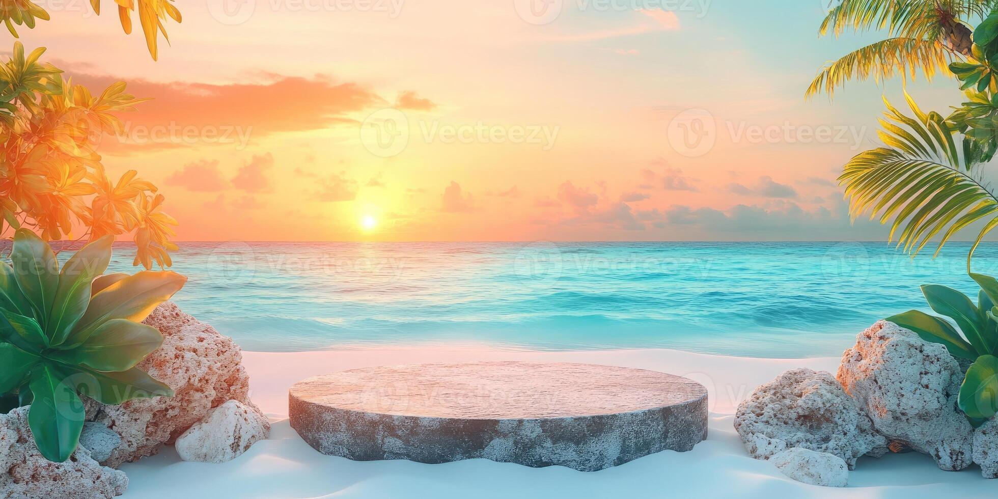 Stone Platform on a Tropical Beach at Sunset photo