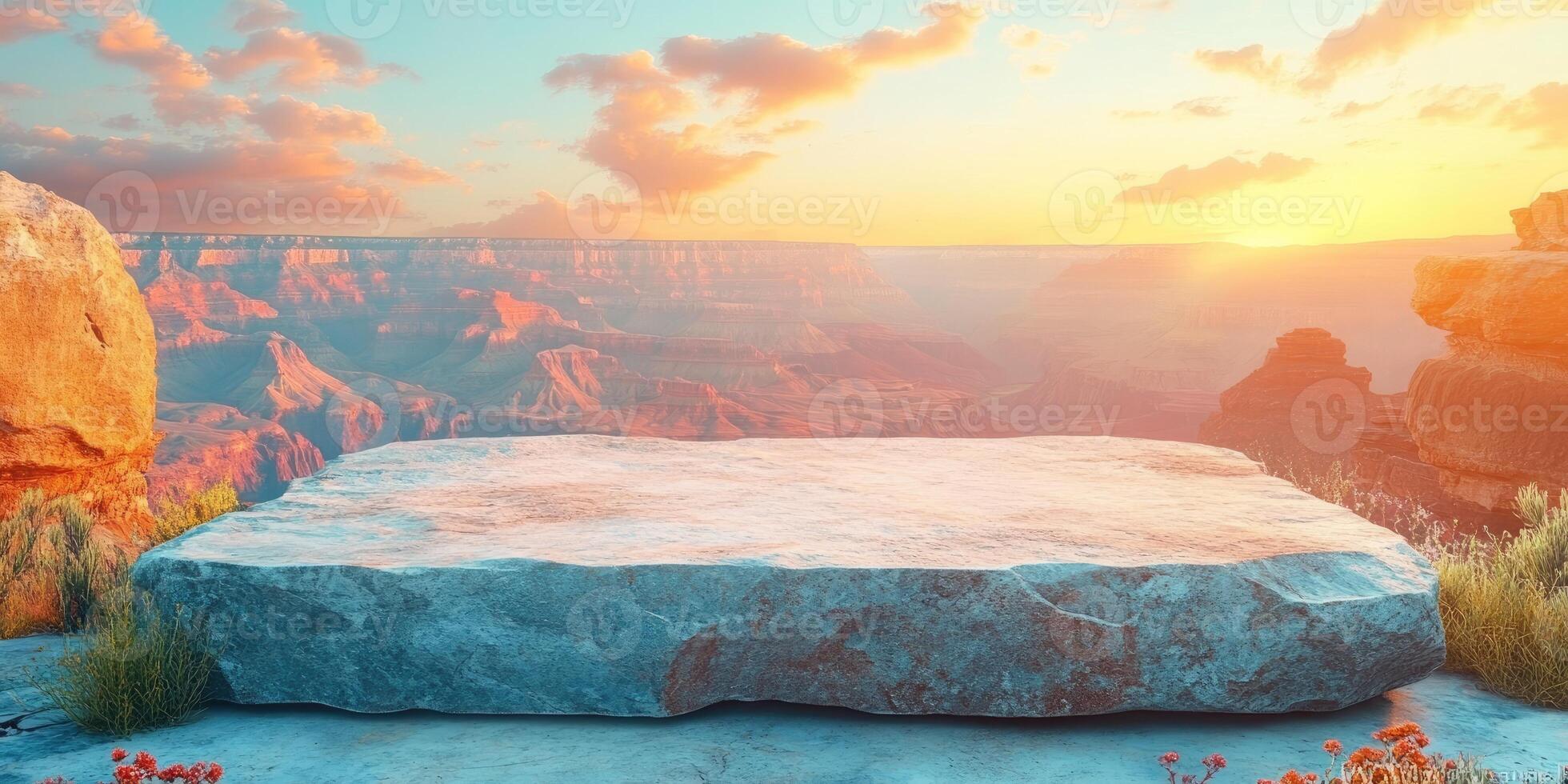 A Single Large Boulder on a Grand Canyon Overlook at Sunset photo