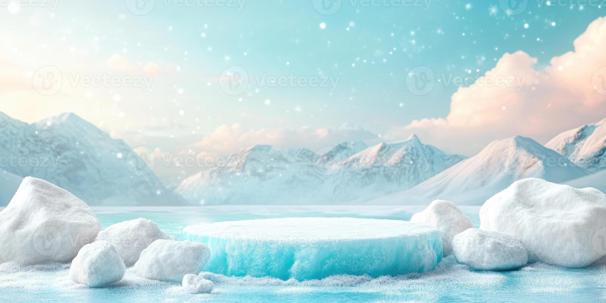 Snowy Ice Platform with Mountain Background photo