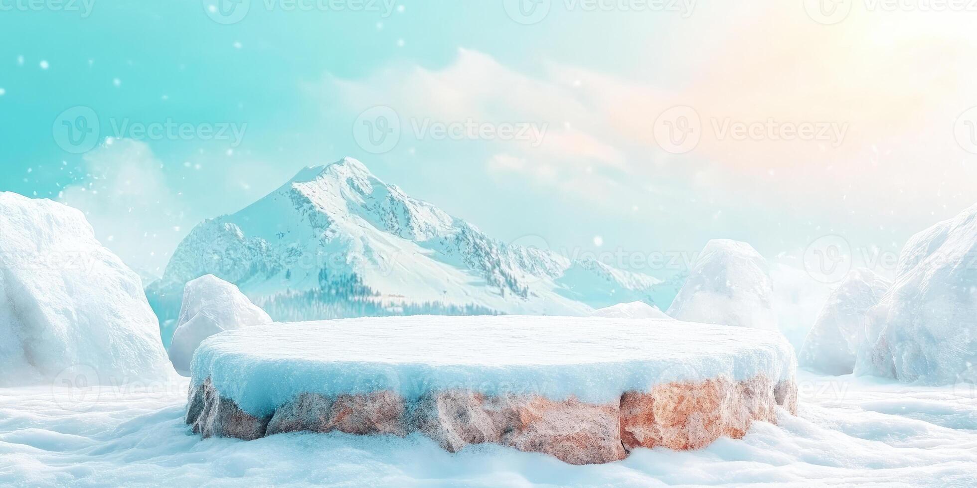 Snowy Mountain Range with a Stone Platform photo