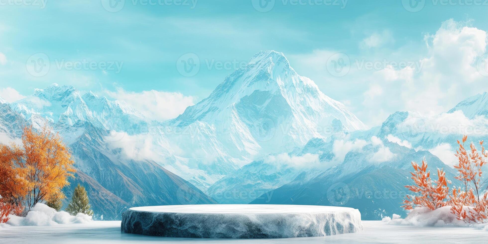 Snowy Mountain Range with an Ice Platform photo