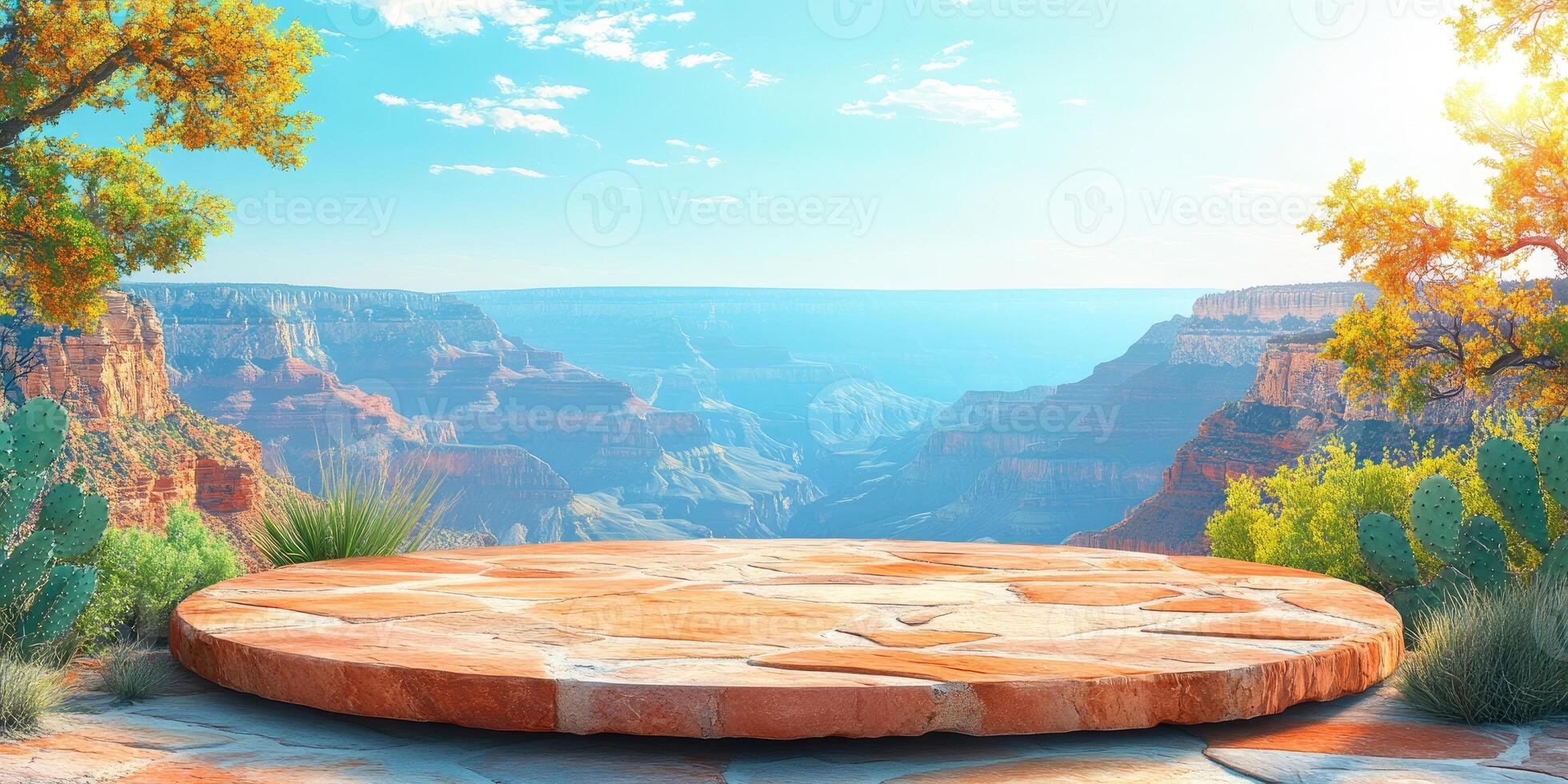 Stone Platform Overlooking Grand Canyon with Autumn Foliage photo