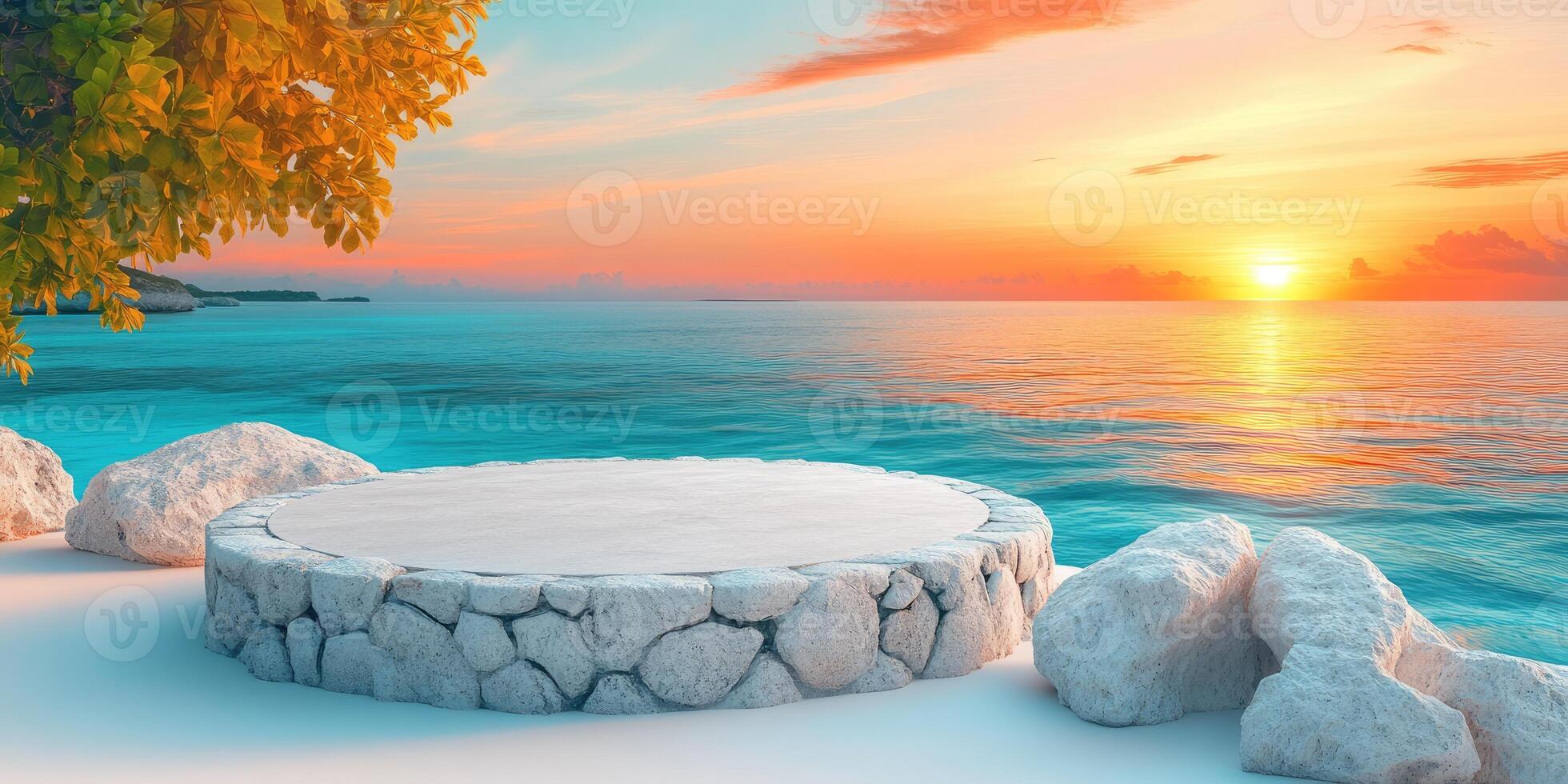 Stone Platform by the Ocean at Sunset photo
