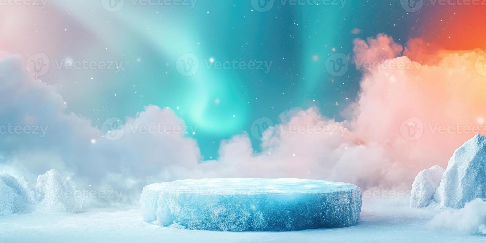 Ice Platform Under a Sky of Pastel Clouds and Stars photo