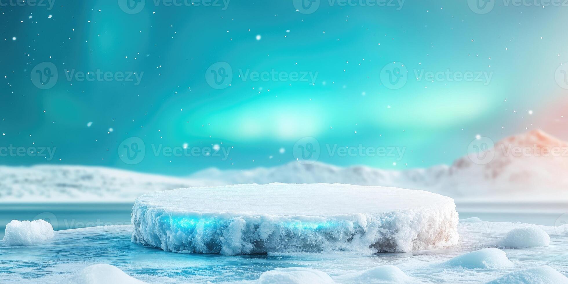 Frozen Ice Shelf With Glowing Blue Light photo