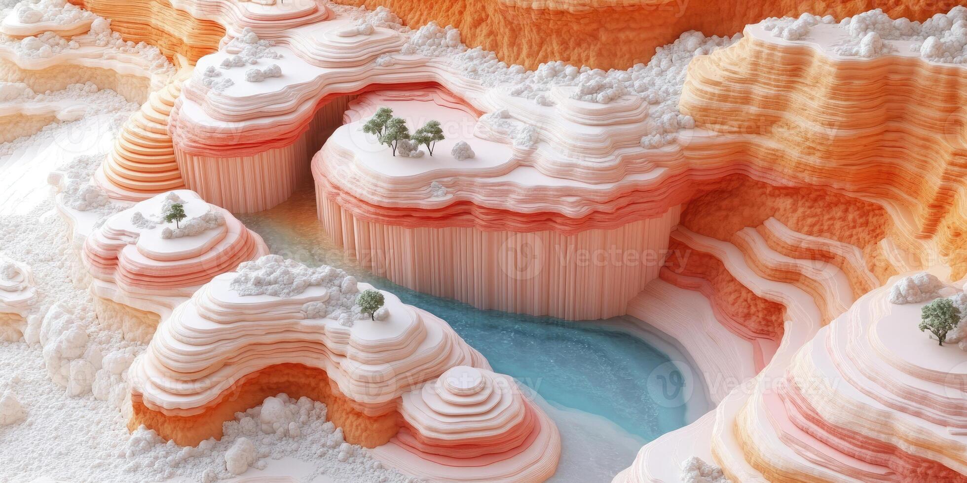 Abstract Canyon with Layered Rock Formations and a Winding River photo