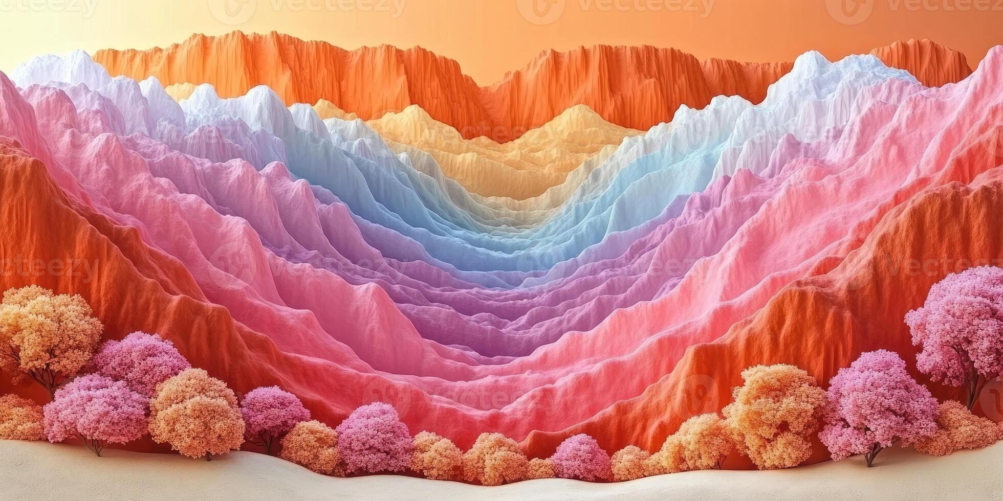 Abstract Landscape with Colorful Mountains and Trees photo