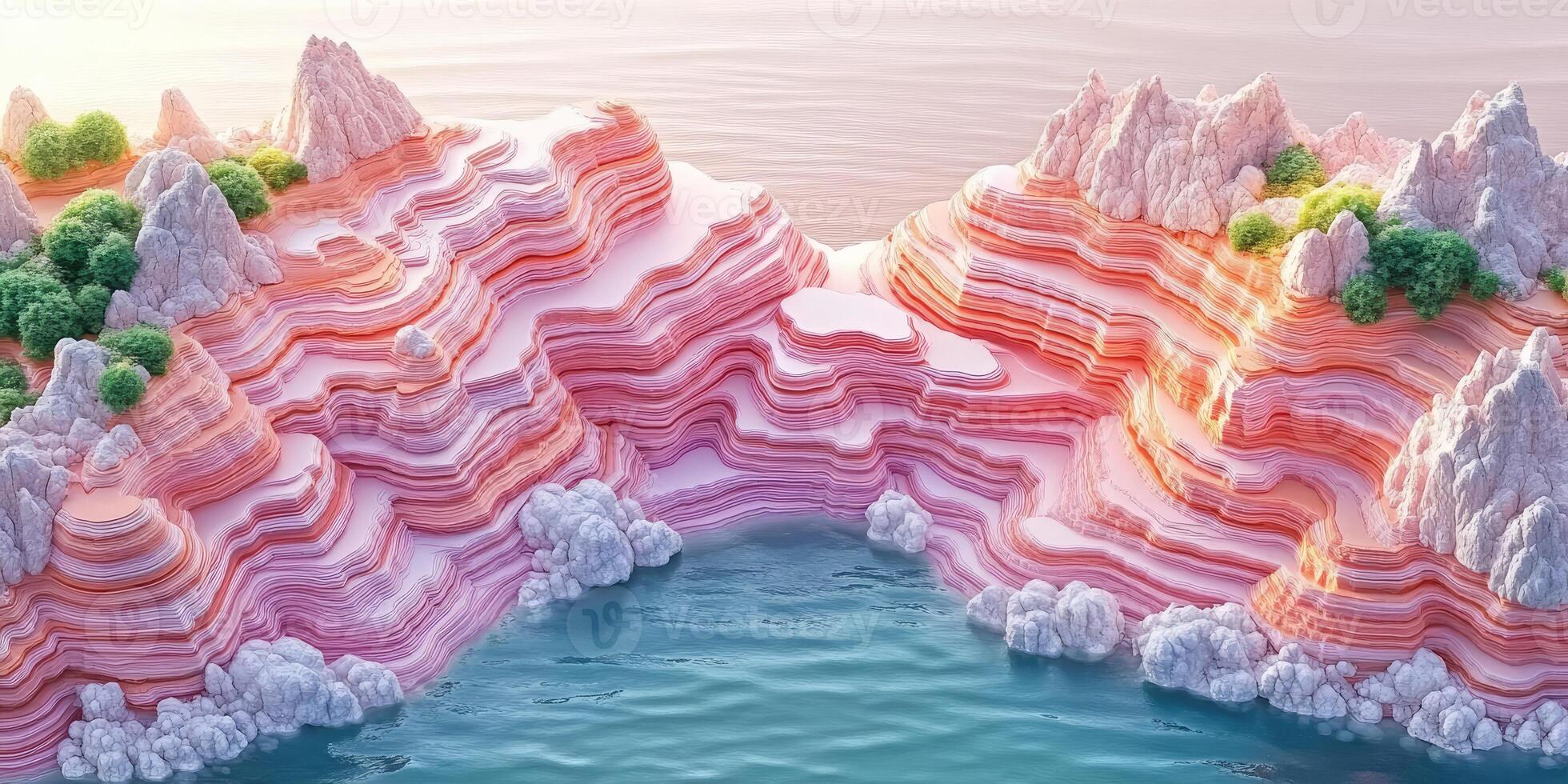 Abstract Landscape with Layered Cliffs and a Sea photo