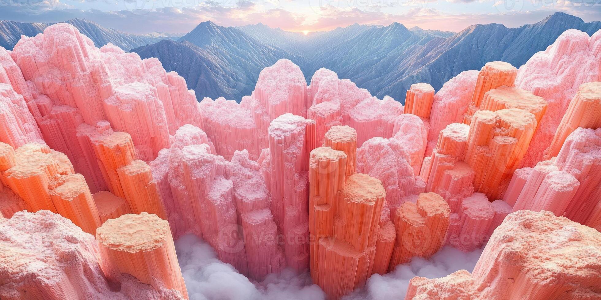 Pink and Orange Crystalline Mountains at Sunset photo