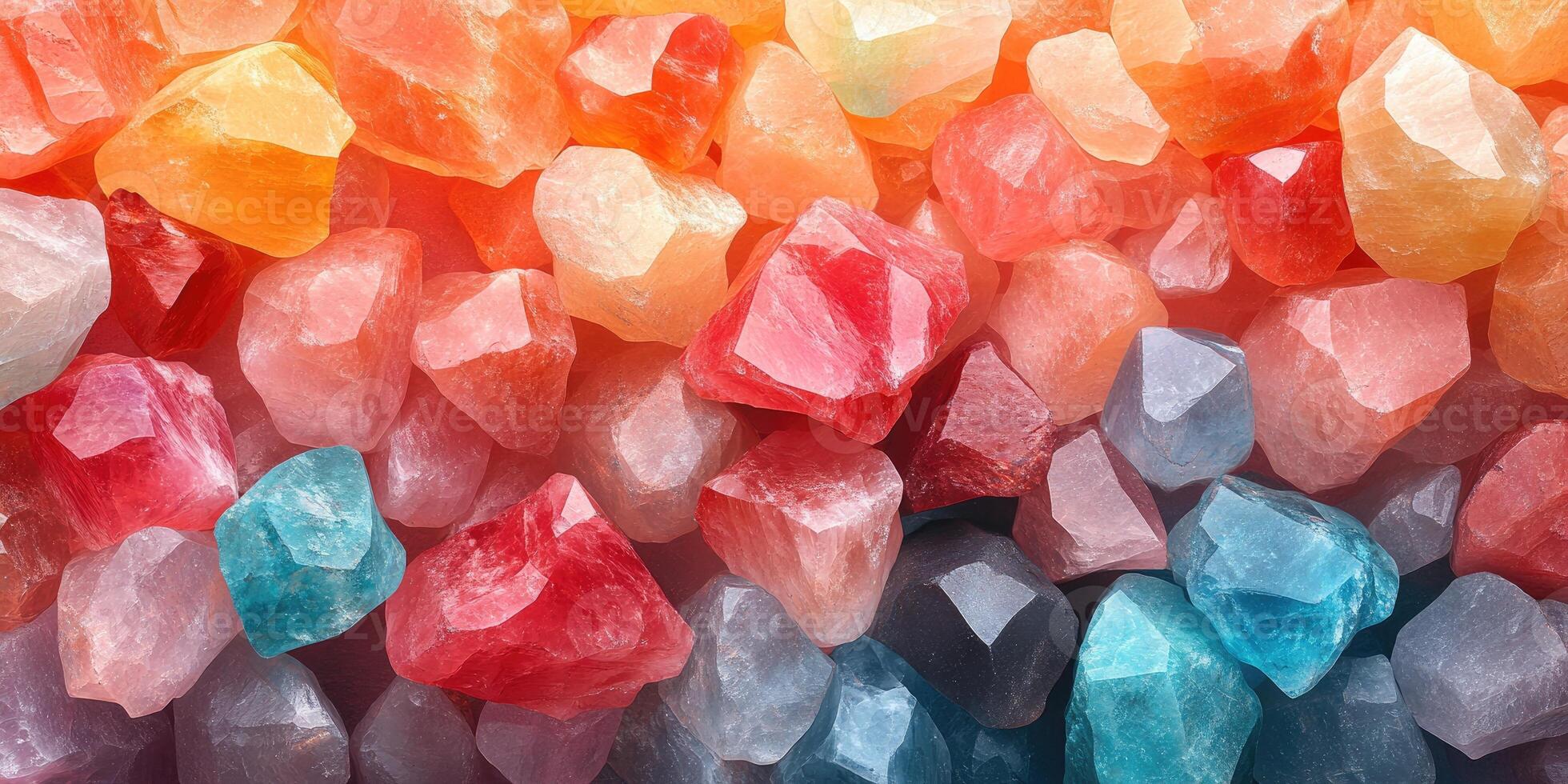A Close-Up View of Various Colored, Faceted Crystals photo