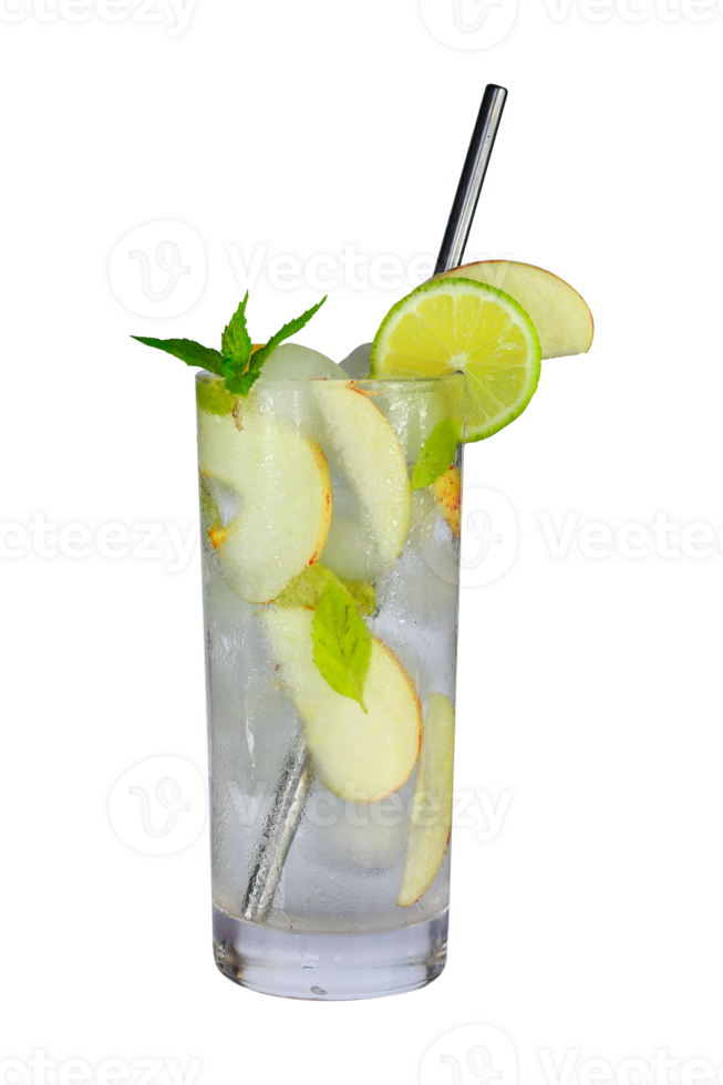 Apple Virjin Mojito on a glass with a straw png