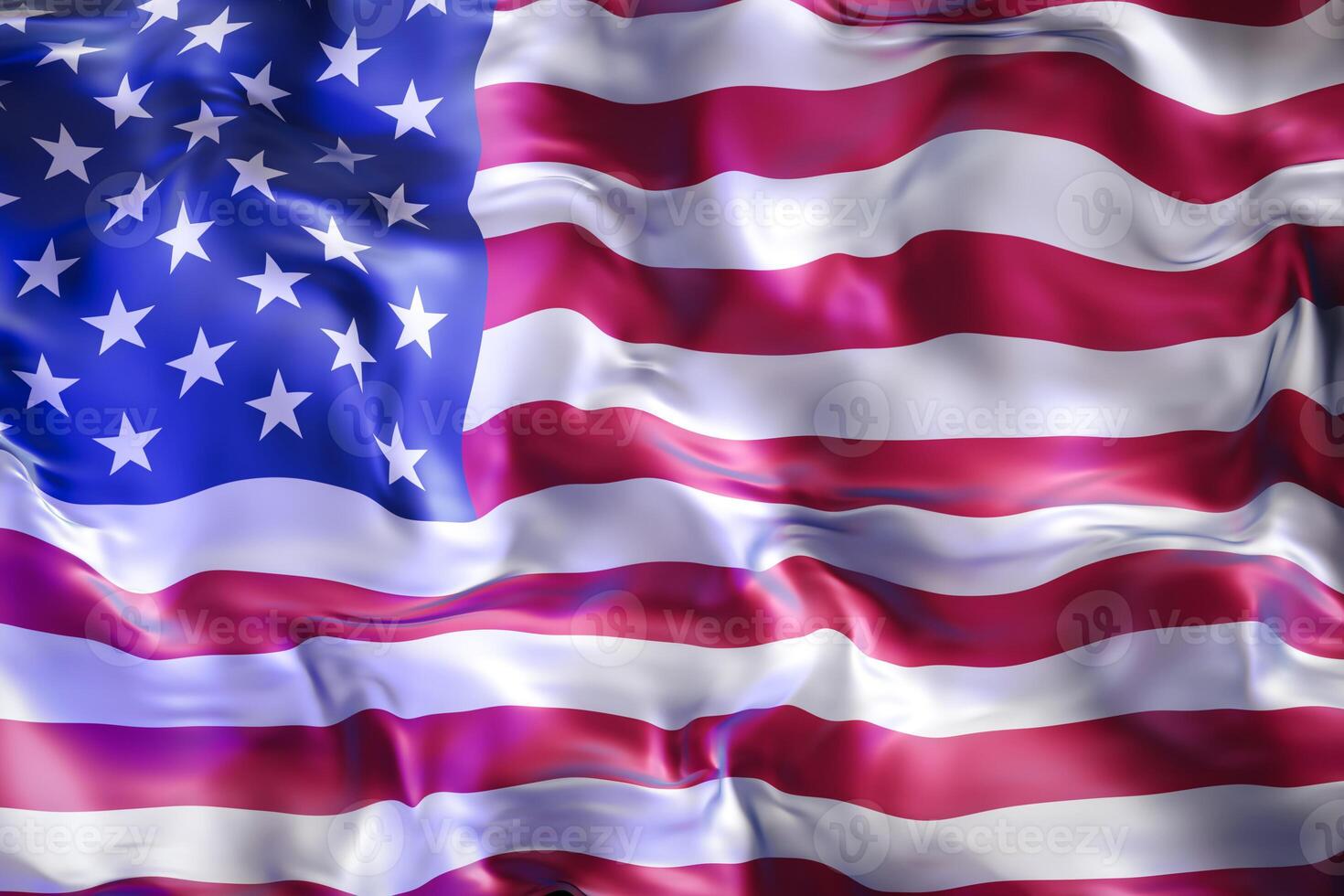 Vibrantly rendered American flag with a dynamic, fluid wave effect. Perfect for patriotic celebrations, national holidays, and political themes. 3D render. photo
