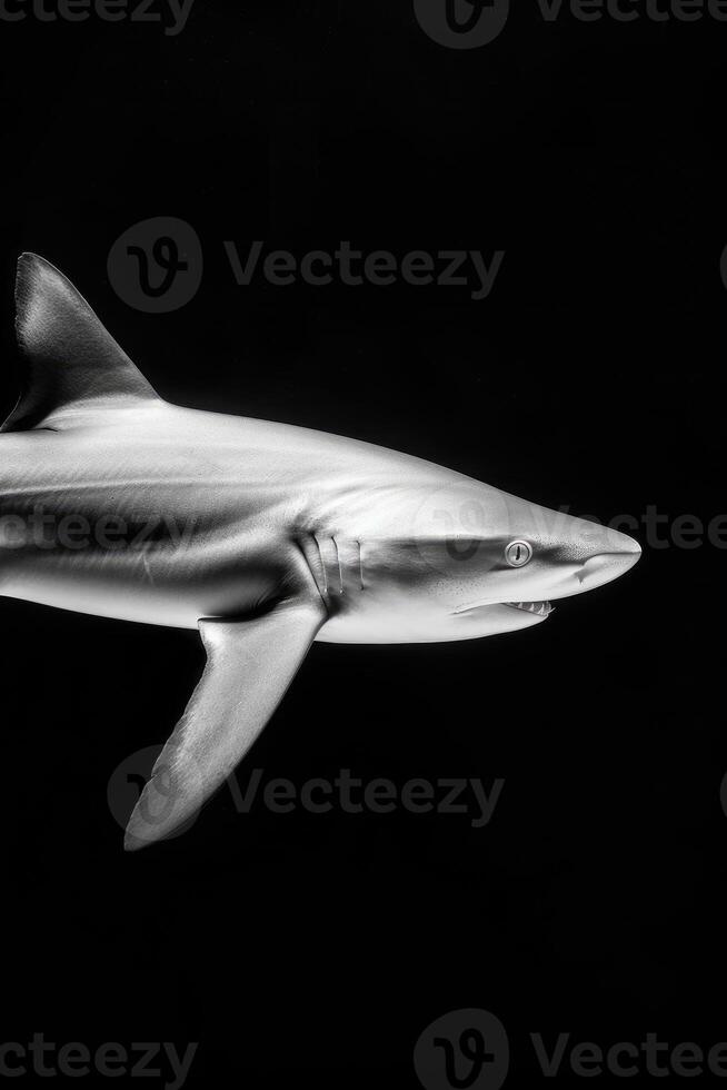 portrait studio photograph of blue shark photo
