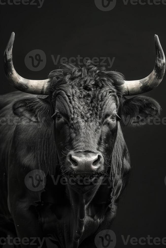 portrait studio photograph of bull photo