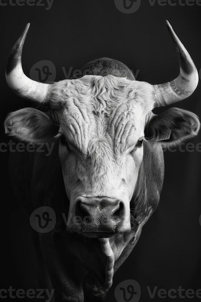 portrait studio photograph of bull photo