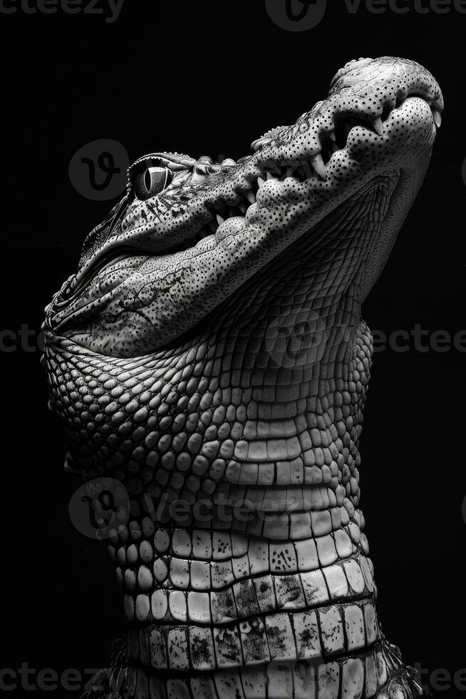 portrait studio photograph of spectacled caiman photo