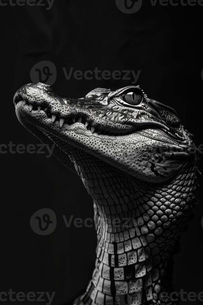 portrait studio photograph of spectacled caiman photo