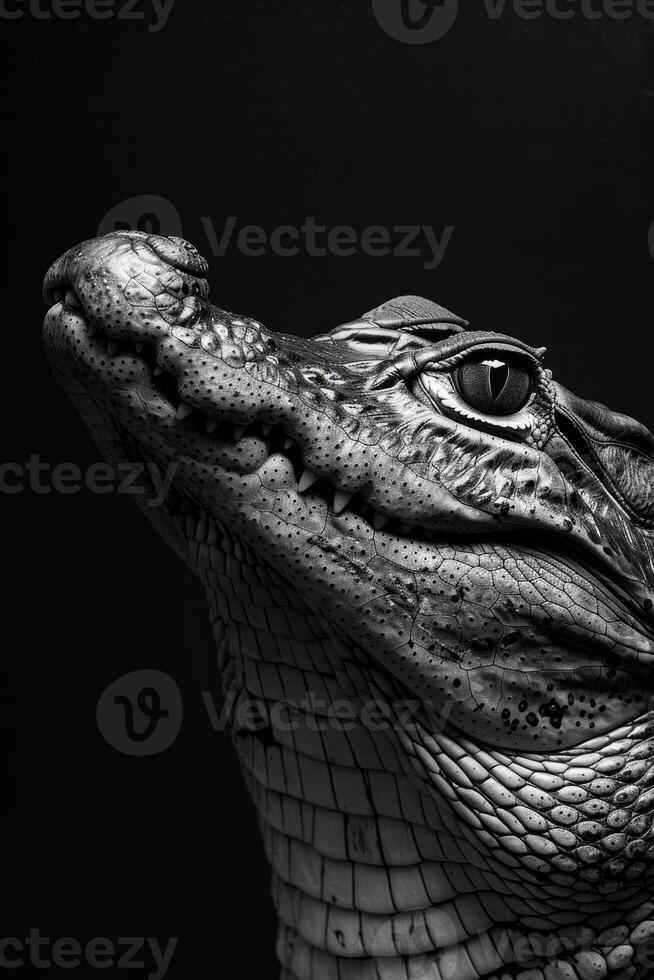 portrait studio photograph of spectacled caiman photo